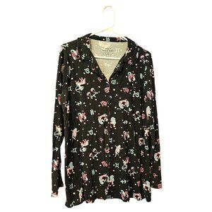 Torrid Super Soft Sleep Shirt Button-Down Black Zodiac Print Sz 1 Rayon Spandex